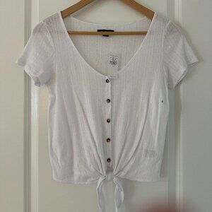 AE Pointelle Button-Down Tie-Front Tee